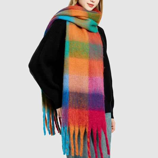 Amelia Oversized Scarf | Check Fringed Scarf
