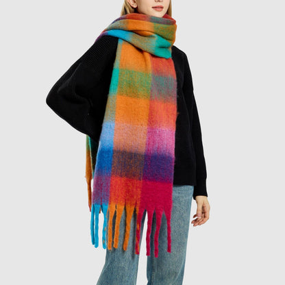 Amelia Oversized Scarf | Check Fringed Scarf