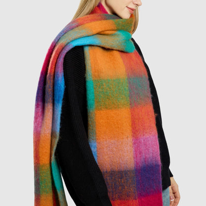 Amelia Oversized Scarf | Check Fringed Scarf