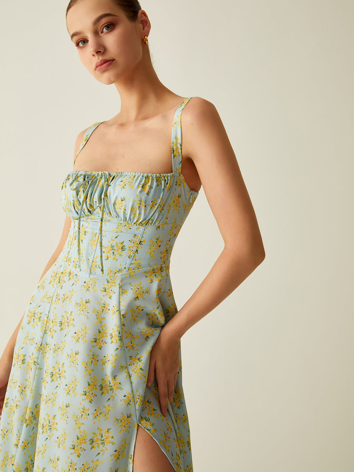 Women's Midi Sundress - A-Line Fit - Square Neck - Smocked Bust - Wide Straps