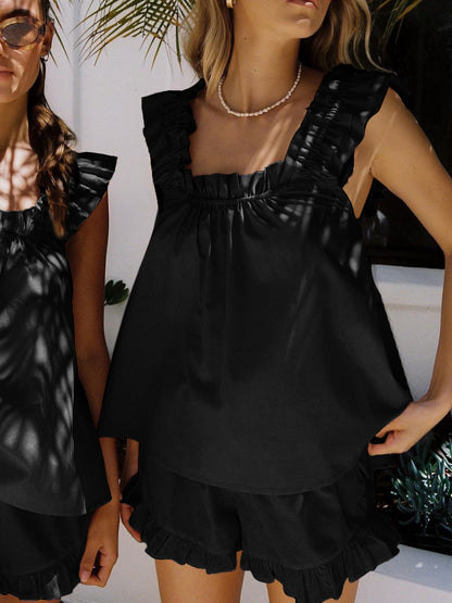 Women’s Ruffled Top – Cotton Linen Blend – Sleeveless Relaxed Fit – Casual Wear