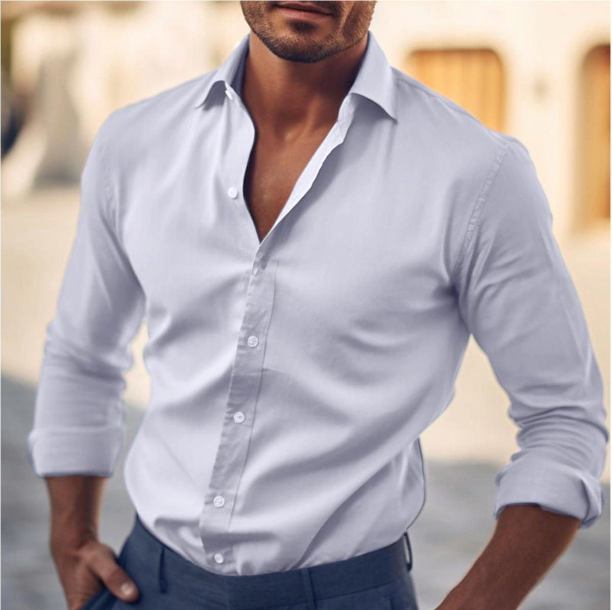 Men’s Slim Fit Shirt – Button Down – Long Sleeve – Cotton Feel – Smart Casual Wear