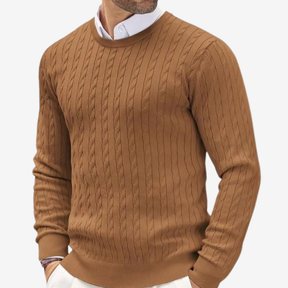 Men’s Sweater – Tailored Fit – Crew Neck – Cable Knit – Soft Knit Long Sleeve