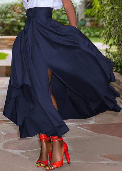 Women’s Maxi Skirt – High Waist – Lace-Up Waistband – Cotton Blend – Side Pockets