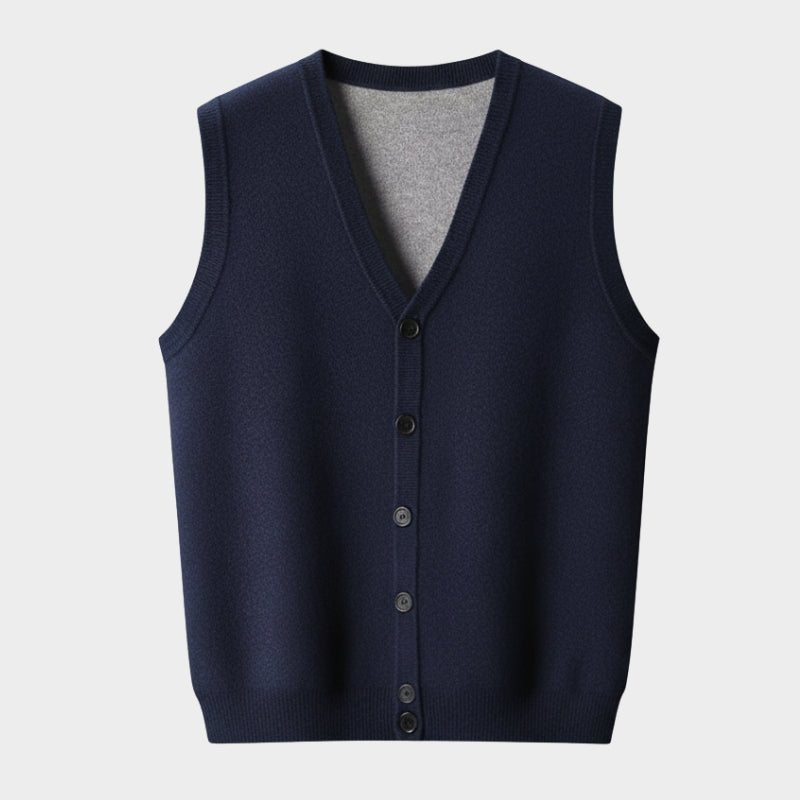 Freddie Solid V-Neck Sweater Vest | Button Front Ribbed Trim Vest