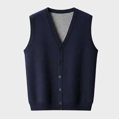 Freddie Solid V-Neck Sweater Vest | Button Front Ribbed Trim Vest