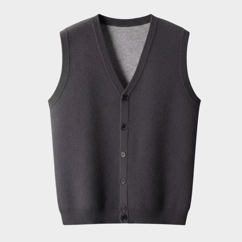 Freddie Solid V-Neck Sweater Vest | Button Front Ribbed Trim Vest