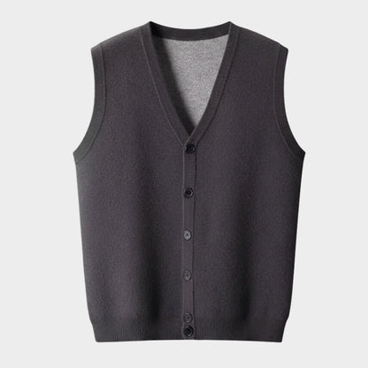 Freddie Solid V-Neck Sweater Vest | Button Front Ribbed Trim Vest