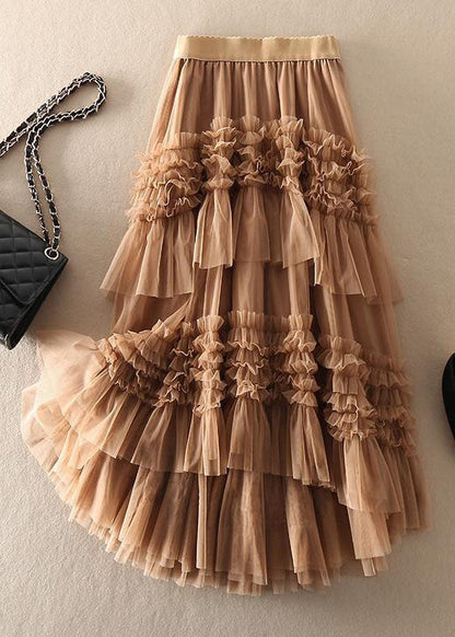 Women’s Midi Skirt – Tulle Fabric – Flared Fit – Asymmetrical Tiered – Ruffle Design