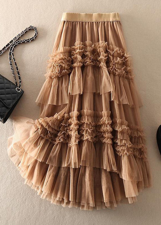 Women’s Midi Skirt – Tulle Fabric – Flared Fit – Asymmetrical Tiered – Ruffle Design