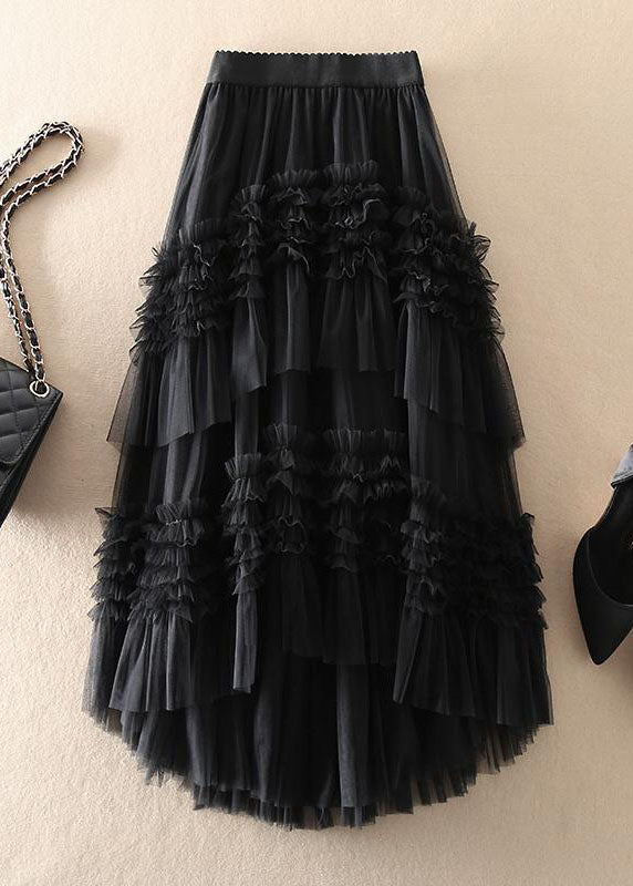 Women’s Midi Skirt – Tulle Fabric – Flared Fit – Asymmetrical Tiered – Ruffle Design