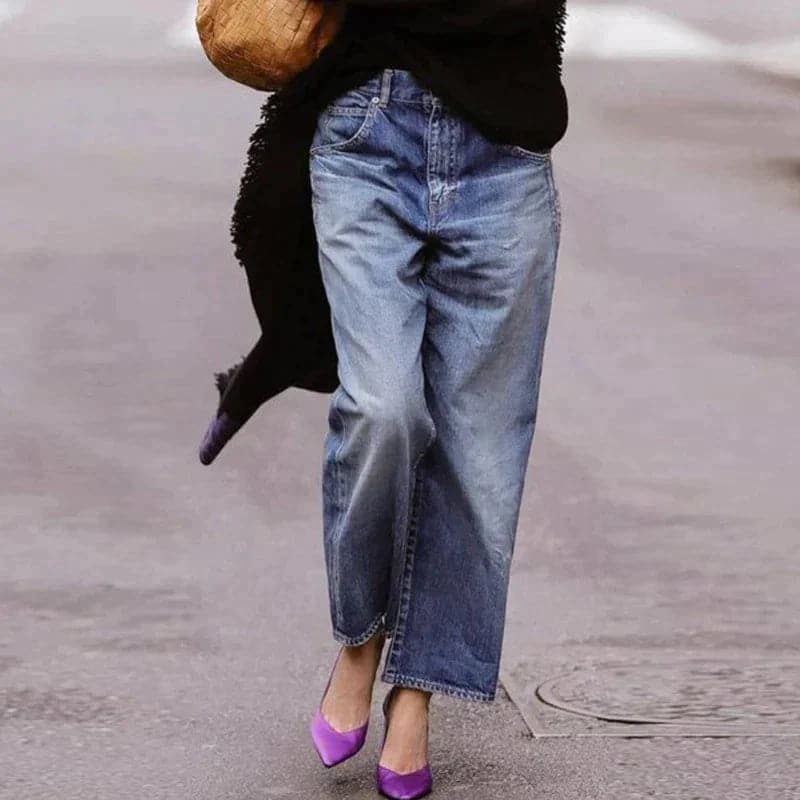 Women’s Wide-Leg Jeans – Relaxed Fit – Full Length – Breathable – Denim – Casual Style