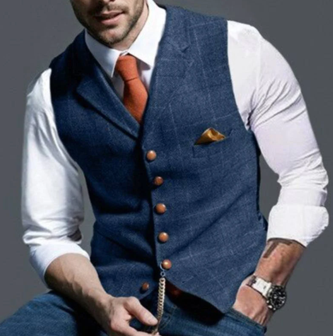 Men’s Vest – Wool Blend – Tailored Fit – V-Neck Formal Button Front