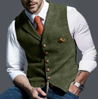 Men’s Vest – Wool Blend – Tailored Fit – V-Neck Formal Button Front