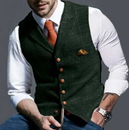 Men’s Vest – Wool Blend – Tailored Fit – V-Neck Formal Button Front