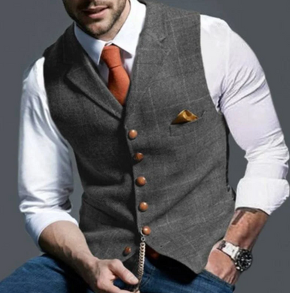Men’s Vest – Wool Blend – Tailored Fit – V-Neck Formal Button Front