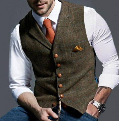 Men’s Vest – Wool Blend – Tailored Fit – V-Neck Formal Button Front