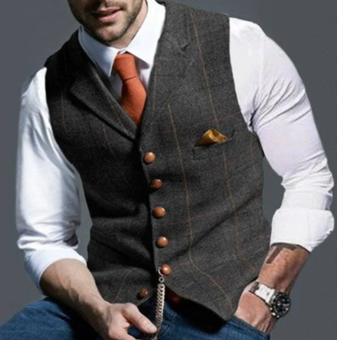 Men’s Vest – Wool Blend – Tailored Fit – V-Neck Formal Button Front
