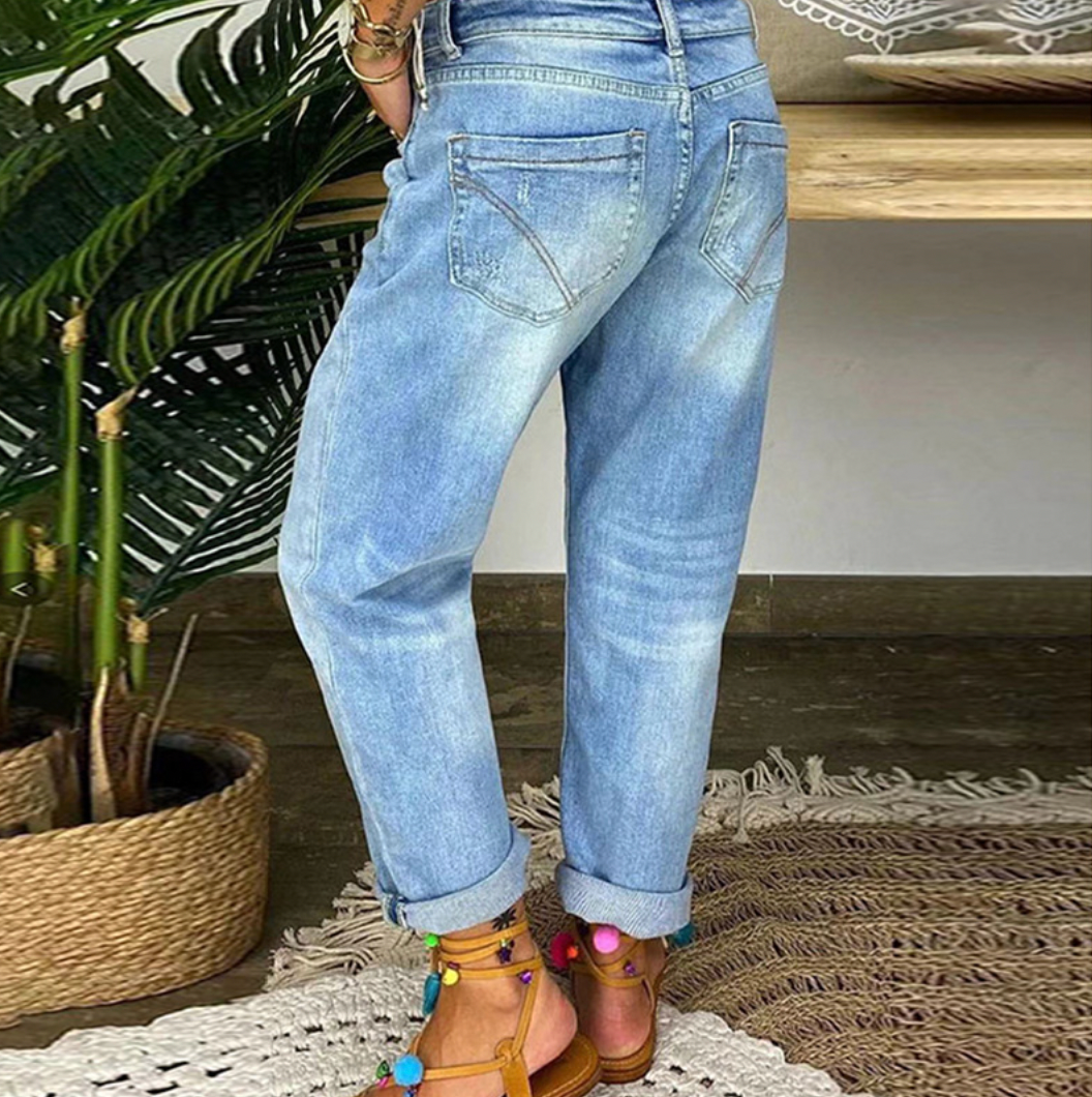 Bohemian Button-Fly Distressed Jeans for women