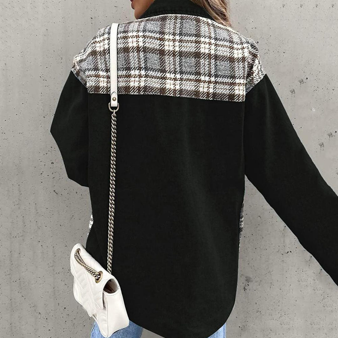 Women’s Casual Jacket – Relaxed Fit – Cotton Blend – Mixed Pattern – Button Front