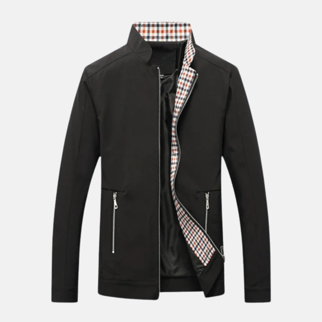 Men’s Jacket – Loose Fit – Stand Collar – Full Zip – Cotton Blend Lining – Zipper Pockets