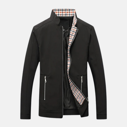 Men’s Jacket – Loose Fit – Stand Collar – Full Zip – Cotton Blend Lining – Zipper Pockets