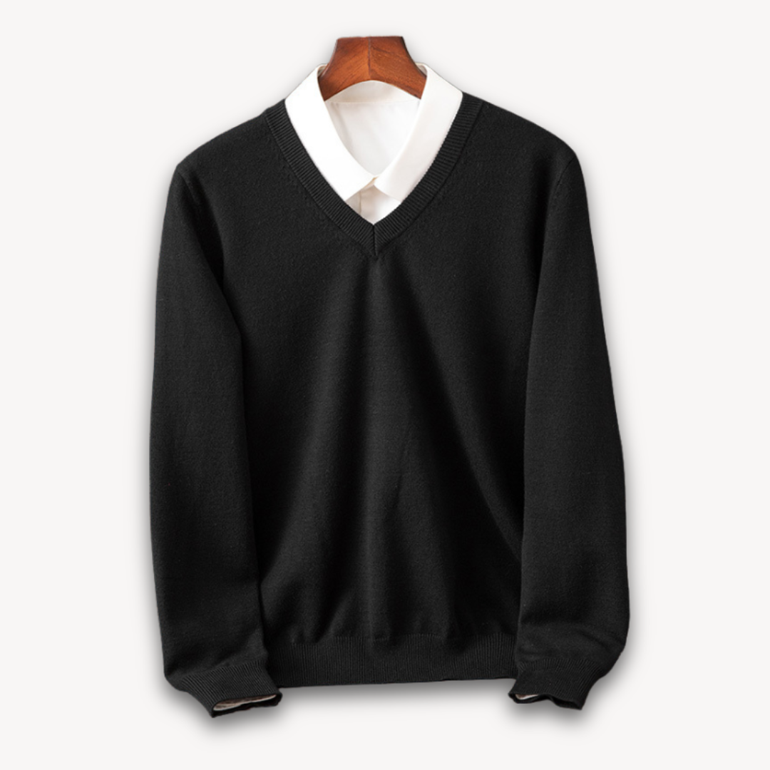 Men’s V-Neck Sweater – Slim Fit – Luxury Fabric – Soft Knit Ribbed Detailing