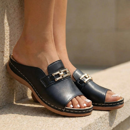 Amelia Orthopedic Slip-On Sandals | Buckle Embellishment Sandals