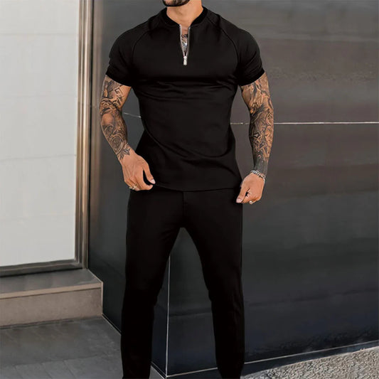 Men’s Short Sleeve Top – Slim Fit – Zip Collar – Breathable Blend – Minimalist Style