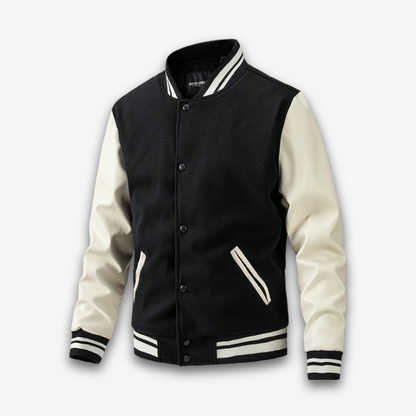 Men’s Varsity Jacket – Classic Fit – Soft Textured Body – Long Sleeves – Snap Front