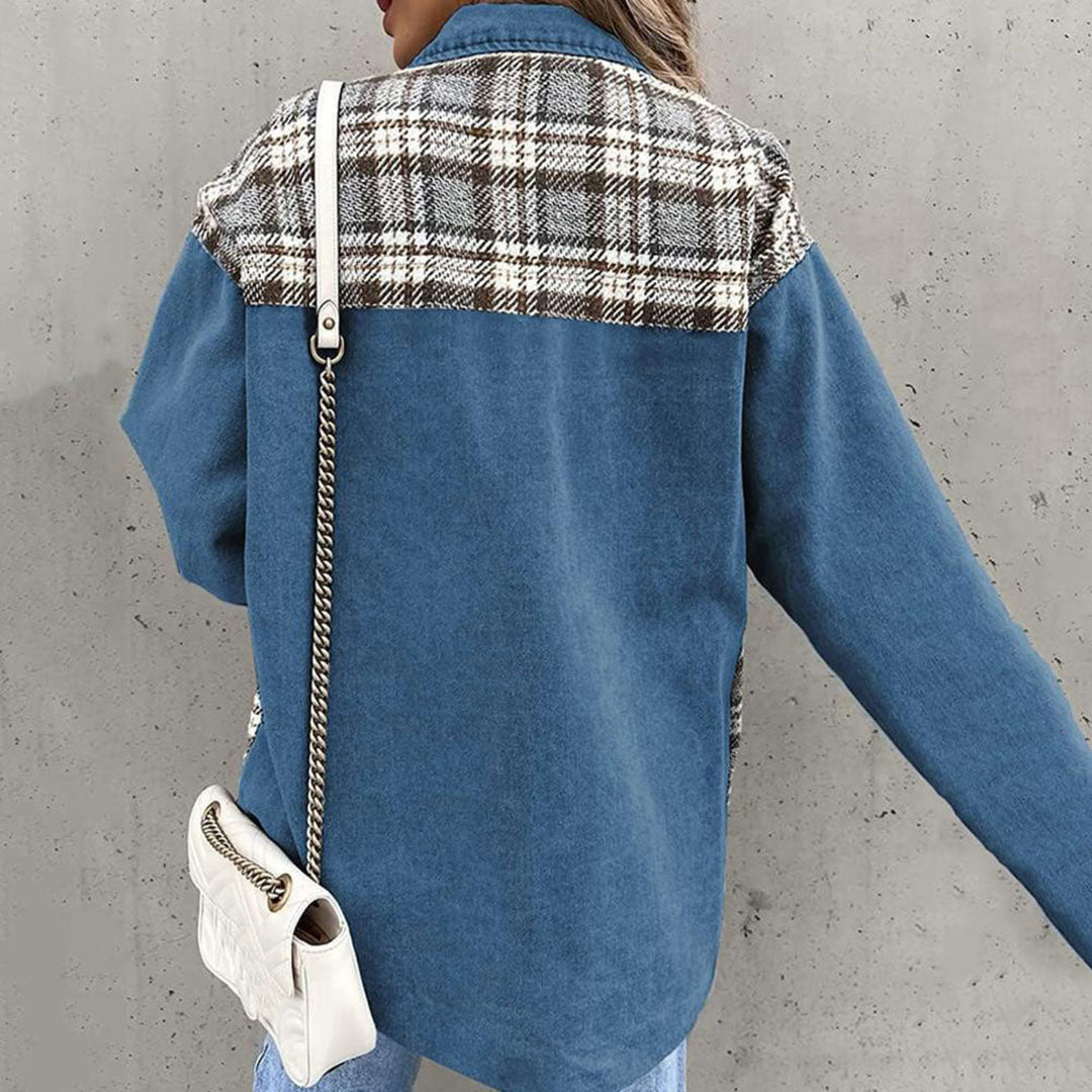 Women’s Casual Jacket – Relaxed Fit – Cotton Blend – Mixed Pattern – Button Front