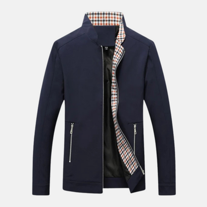 Men’s Jacket – Loose Fit – Stand Collar – Full Zip – Cotton Blend Lining – Zipper Pockets