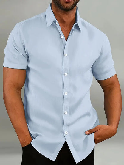 Men’s Button-Down Shirt – Tailored Fit – Short Sleeve – Natural Fibers – Versatile Style
