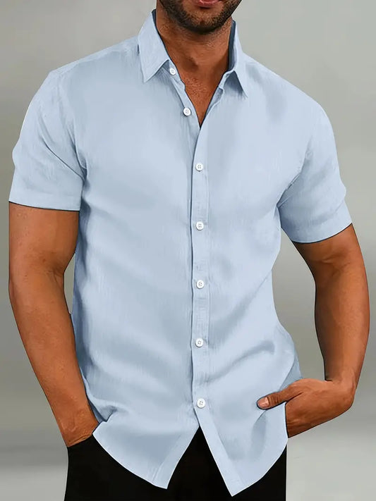 Men’s Button-Down Shirt – Tailored Fit – Short Sleeve – Natural Fibers – Versatile Style