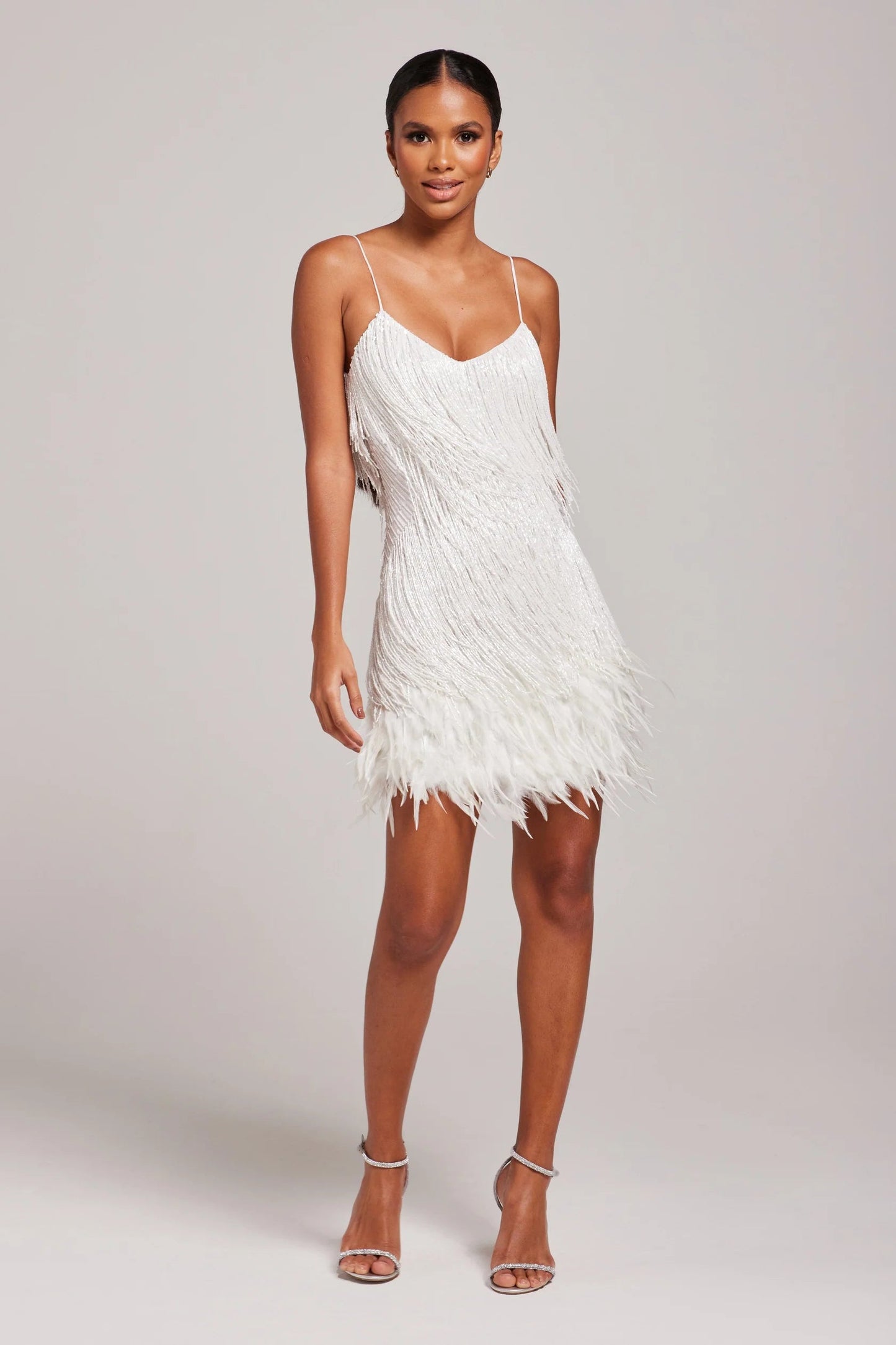Isabella Sheath Mini Dress | Beaded Fringe Feather Trim Mini Dress