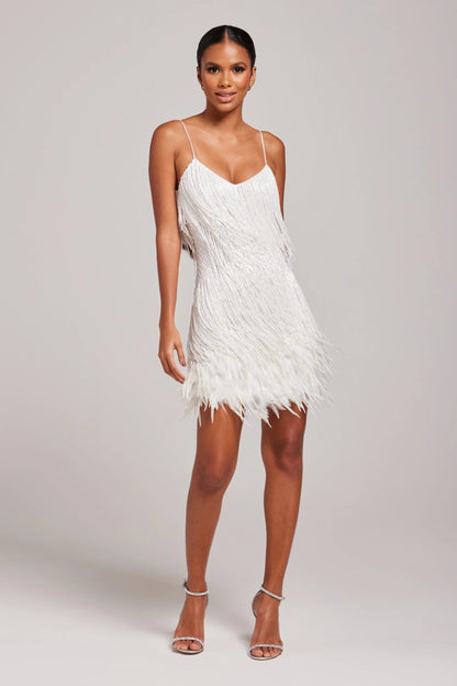 Isabella Sheath Mini Dress | Beaded Fringe Feather Trim Mini Dress