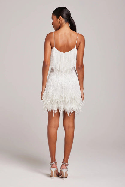 Isabella Sheath Mini Dress | Beaded Fringe Feather Trim Mini Dress