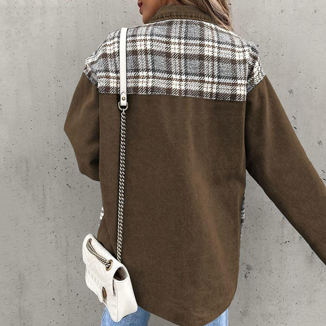 Women’s Casual Jacket – Relaxed Fit – Cotton Blend – Mixed Pattern – Button Front