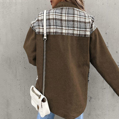 Women’s Casual Jacket – Relaxed Fit – Cotton Blend – Mixed Pattern – Button Front