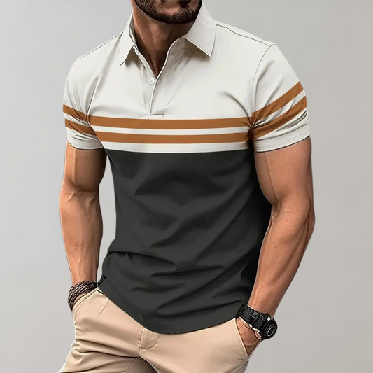 Men’s Polo Shirt – Slim Fit – Breathable Blend – Striped – Short Sleeve Casual Wear
