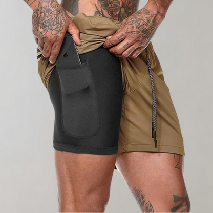 Men’s Fitness Shorts – Slim Fit – 2-in-1 Compression Layer – Breathable Stretch Blend
