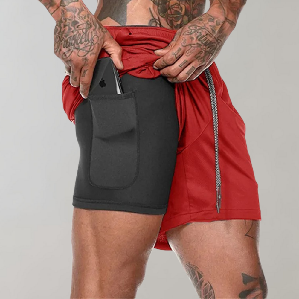 Men’s Fitness Shorts – Slim Fit – 2-in-1 Compression Layer – Breathable Stretch Blend