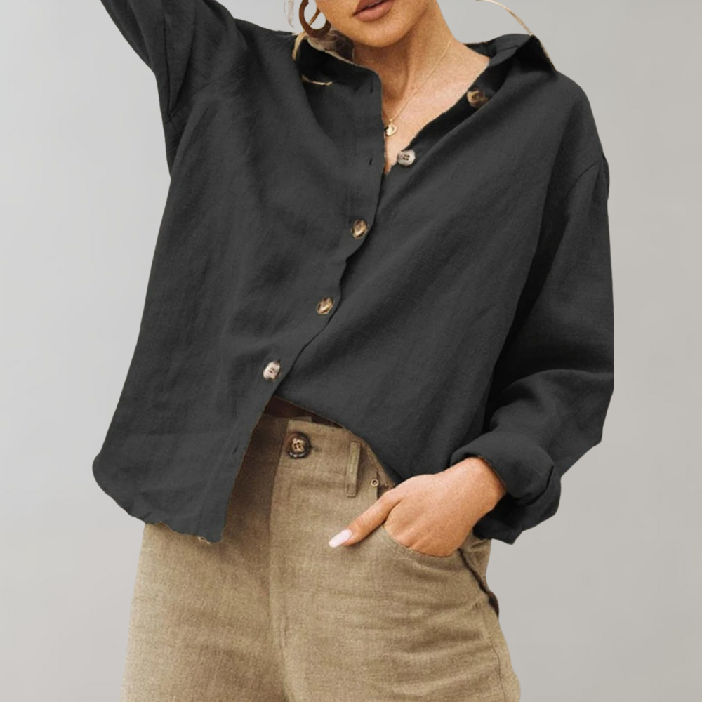 Women’s Blouse – Relaxed Fit – Button-Down – Long Sleeve – Breathable Blend – Casual Wear