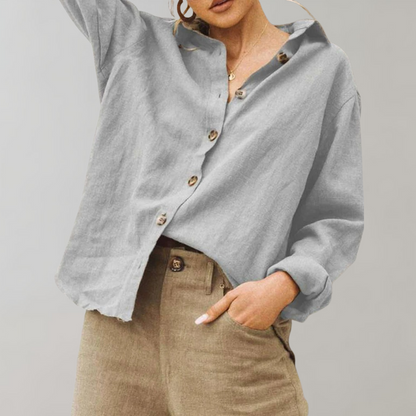 Women’s Blouse – Relaxed Fit – Button-Down – Long Sleeve – Breathable Blend – Casual Wear