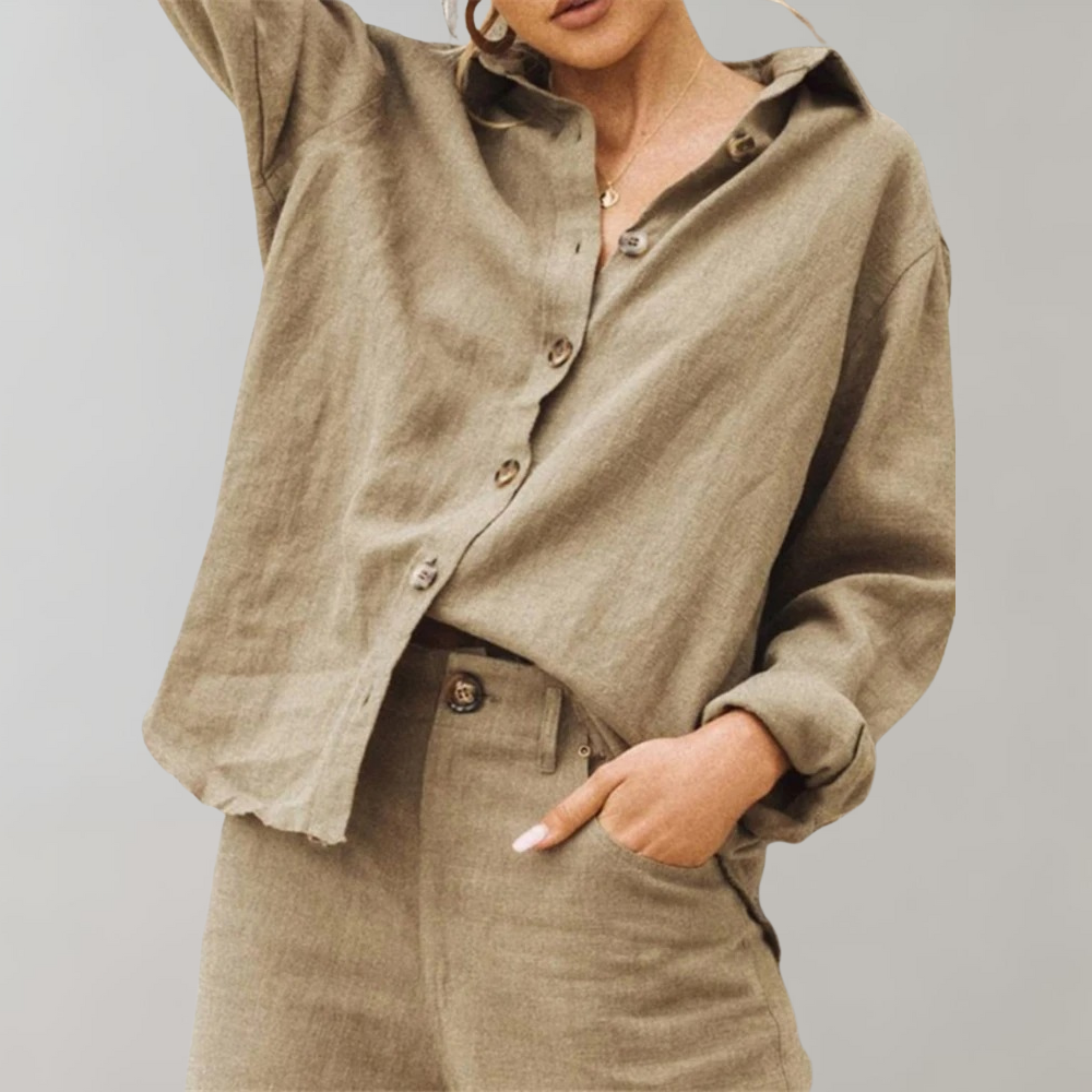 Women’s Blouse – Relaxed Fit – Button-Down – Long Sleeve – Breathable Blend – Casual Wear