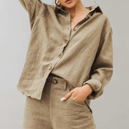 Women’s Blouse – Relaxed Fit – Button-Down – Long Sleeve – Breathable Blend – Casual Wear