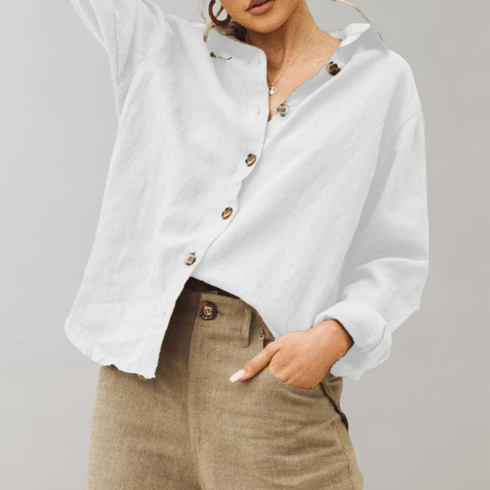 Women’s Blouse – Relaxed Fit – Button-Down – Long Sleeve – Breathable Blend – Casual Wear
