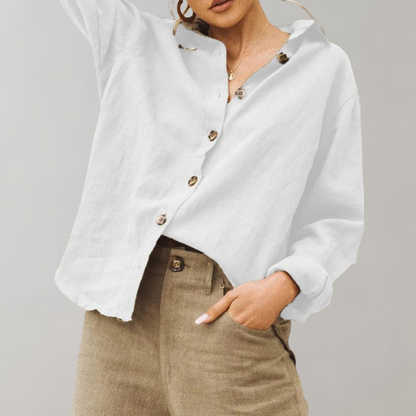 Women’s Blouse – Relaxed Fit – Button-Down – Long Sleeve – Breathable Blend – Casual Wear