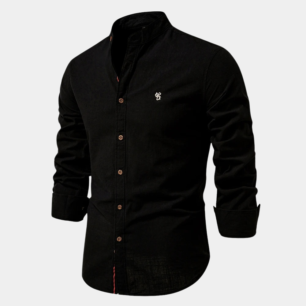 Men’s Slim Fit Shirt – Cotton Blend – Stand Collar – Long Sleeve – Button-Up