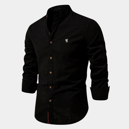 Men’s Slim Fit Shirt – Cotton Blend – Stand Collar – Long Sleeve – Button-Up